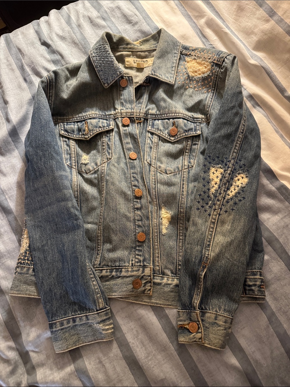 Lucky Brand Denim Embroidered Jacket - Blue